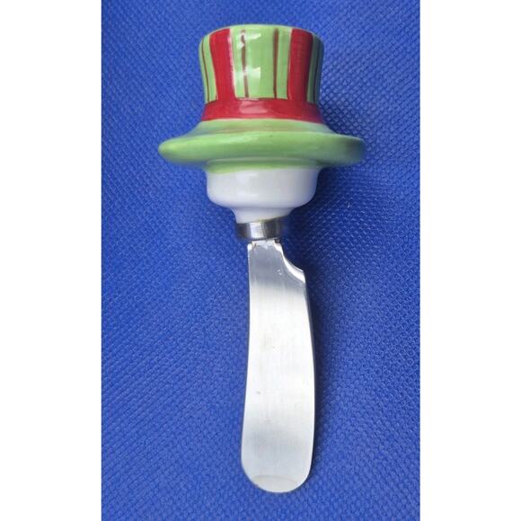 Festive Ceramic Snowman Dip Bowl with Serving Knife Red Green White 8x5x6" - Picture 8 of 8